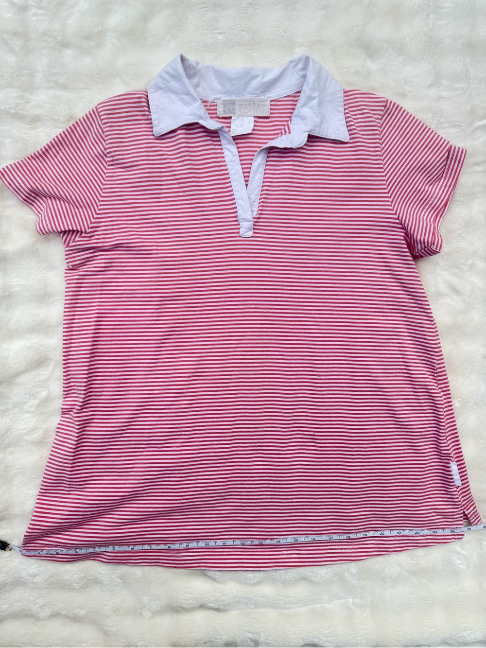 Moussy Pink & White Striped Short Sleeve Polo